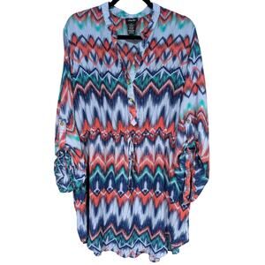 Justify Mandarin Patterned Collar Button Front Plus sz 2XL Dress Tunic Women's